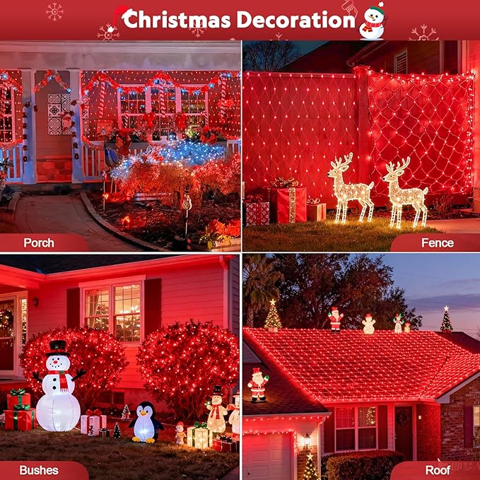JMEXSUSS 200 LED Red Christmas Net Lights 9.8ft x 6.6ft Connectable Christmas Bush Lights with Remote 8 Modes Plug in Net Light Outdoor Mesh Light Waterproof for Tree Yard Valentines Decoration