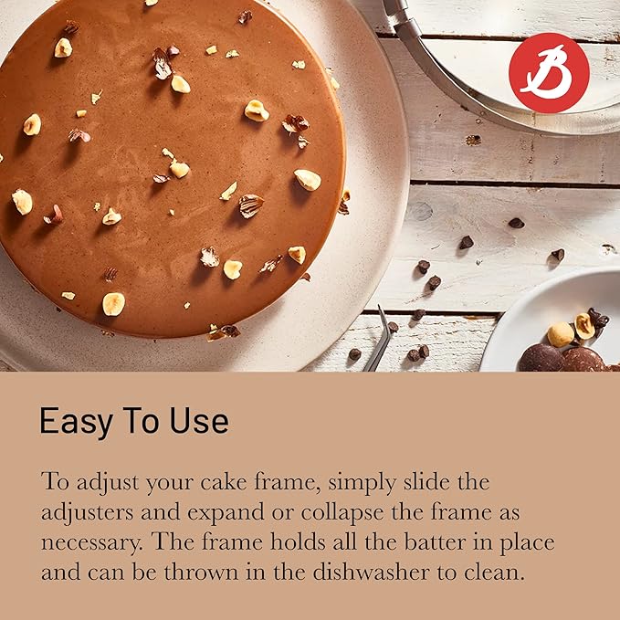 de Buyer Round Expandable Cake Frame - 1.75” Height - Adjusts to Accommodate 7-14” Cakes - Easy to Use &amp Clean - Made in France