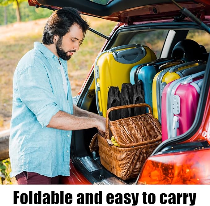 6 Pcs Camping Chairs with Table Heavy Duty Folding Chairs for Outside Camping Table Lawn Foldable Chair with Cup Holders Storage Bags Portable Sports Chairs for Adult Outdoor Travel (Black)