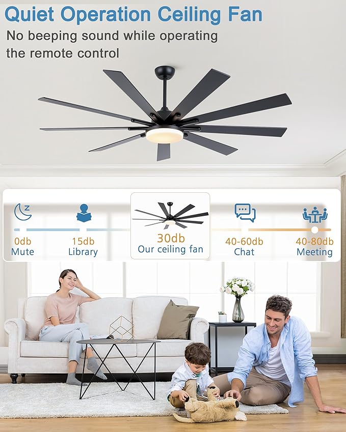 72 Inch Ceiling Fans with LightsLarge Modern Ceiling fan with Remote and 9 Wooden BladesDimmable6 SpeedsNoiseless Reversible Indoor&ampOutdoor Fan for BedroomPatioLiving Room