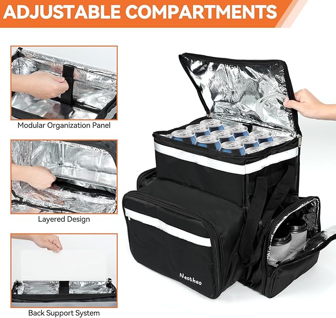 Food Delivery Backpack with 4 Expandable Cup HoldersInsulated Food Delivery Bags for Takeout Bike Expandable Large Pizza Takeout Bag for Hot/Cold Fits for Uber EatCamping (thickened oxford fabric)