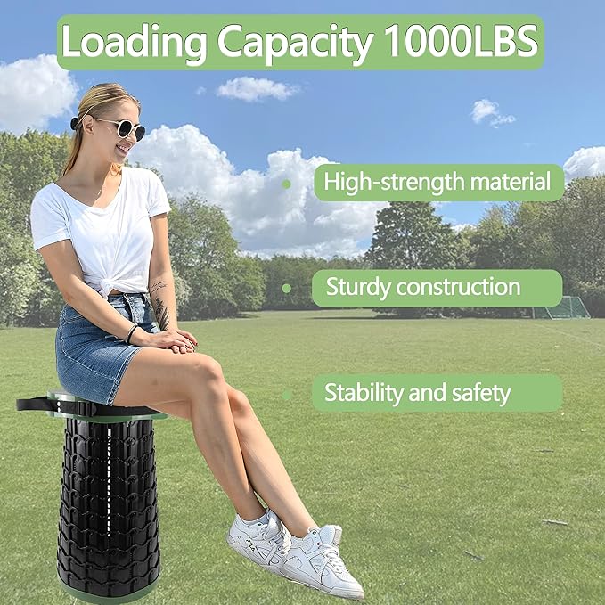 ALEVMOOM Upgraded XXL Collapsilbe Stool with CushionMore Sturdy and Height 19.7“D11.8”Portable and Lightweight Adjustable Telescoping Stool for Camping Hiking BBQ Max Loading 1000Ibs