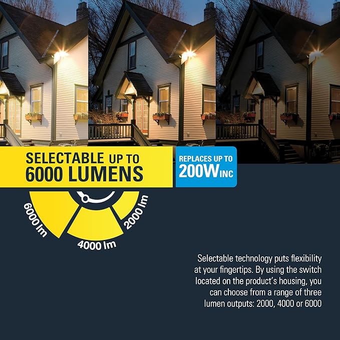 HALO FGS Ultra Bright Outdoor LED Security Floodlight 120-227V w/CCT &amp Lumen Select Motion Activation - White FGS60CLMTNW