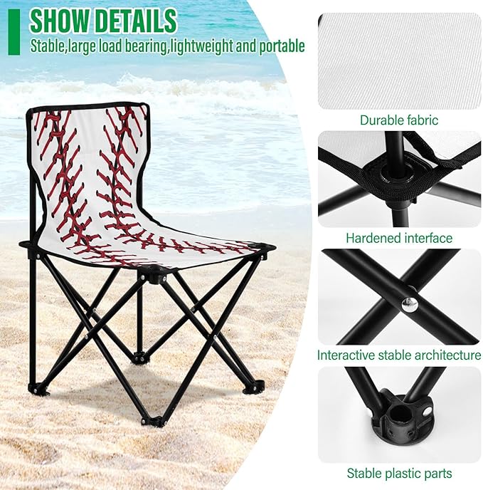 Baseball Texture Camping Chair Lightweight Portable Folding Chair Beach Chair with Carry Bag for Outdoor Adventures Patio and Picnics