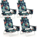 Tangkula Set of 4 Backpack Beach Chair 5-Position Lay Flat Beach Chairs with Cooler Bag 2 Cup Holders Towel Bar Lightweight Low Folding Beach Chair with Backpack Straps