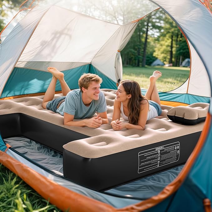 GOOBED Inflatable Truck Bed Air Mattress for 5.5-5.8 ft Short Beds Portable Car Camping Mattress with Pump Pillows &amp Carry Bag for Travel Outdoor &amp Road Trips Black &amp Brown