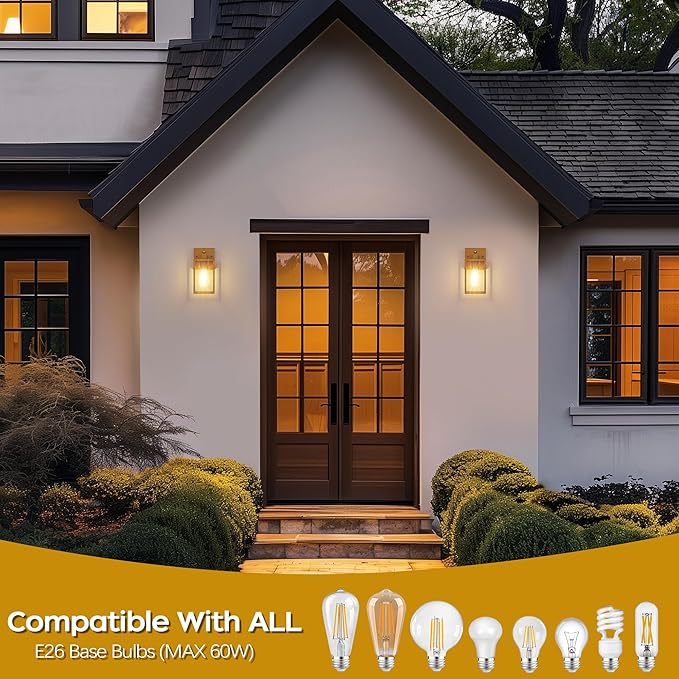 WIHTU Gold Dusk to Dawn Porch Lights Exterior Lighting Fixtures for House Waterproof Outdoor Wall Lights Wall Sconce Lamp Anti Rust Coach Lights for Doorway Garage