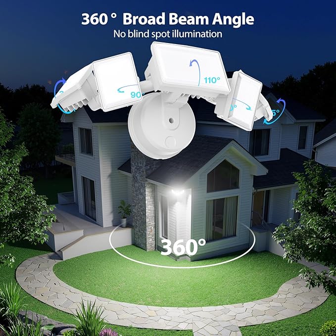 Olafus 180W Flood Lights Outdoor 18000LM Super Bright Security Lights with 5 Adjustable Heads IP65 Waterproof Hardwired Switch Controlled 6500K Aluminum LED Flood Light for House Yard White