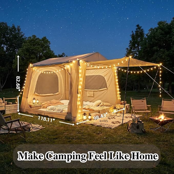 Inflatable SUV Tent for Camping 4–6 Person Air Tent with Pump 5 Min Easy Setup Blow Up Tent PU3000 Waterproof Oxford 4 Season Glamping Tent Standalone Car Camping Shelter