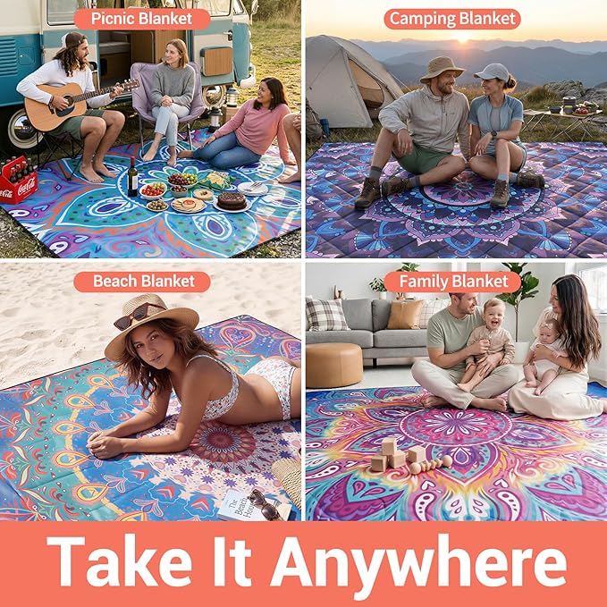 60x80 Large Picnic Blankets Waterproof Outdoor Beach Blanket Sandfree Tent Camping Sleeping Carpet Portable Yoga Meditation Mat Road Trip Car Travel Essentials Hiking Backpacking Gear Gifts