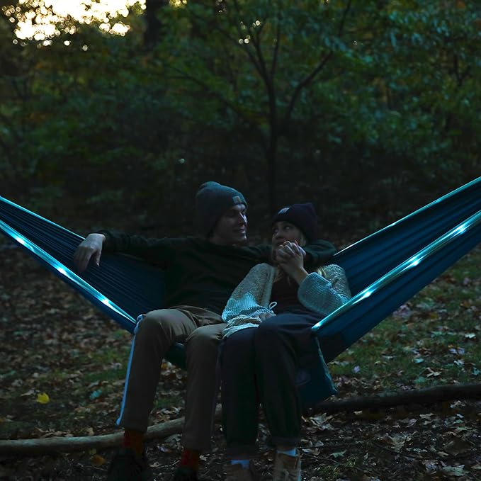 Equip Outdoors Portable Camping Illuminated Hammock Hanging Kit Included Two Person Light Up Hammock Blue 124'' L x 77'' W (99554)