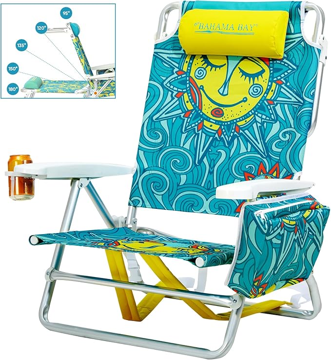 Old Bahama Bay Backpack Beach Chair Aluminum Lightweight Reclining 5-Position Lounge Chair for Adults Heavy Duty Support 400 LBS Portable Folding with Cooler Bag Camping Chair for Sand Outdoor