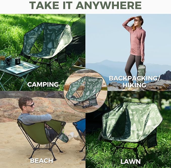 ATEPA UFO3.0 Backpacking Camping Chair Ultralight Extra Wide Comfortable Folding Chairs Heavy Duty Portable Hexagon Ergonomic Height Adjustable Seat with Anti-Sinking Feet for Hiking Forestcamp