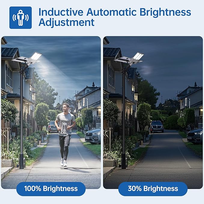 11000W Solar Street Light Outdoor Waterproof with Dual Solar Panels – 650000LM 3-Sided LED Lights 144pcs LEDs 50000mAh Battery Motion Sensor Dusk to Dawn for Parking Lot YardGarden
