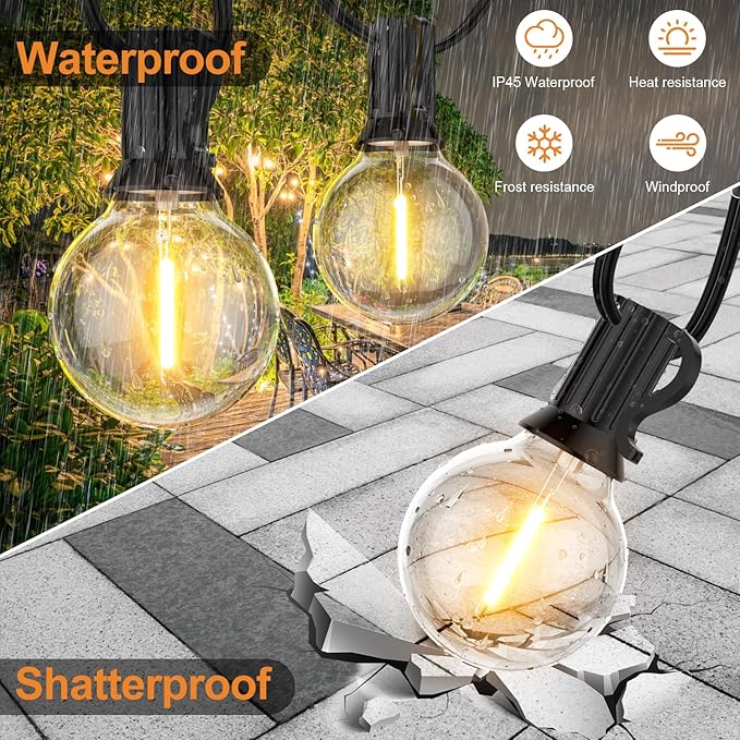 GPATIO 150FT Outdoor String Lights Waterproof Patio Lights with 77 Dimmable Hanging Light Globe G40 Bulbs 2700k Shatterproof Connectable for Backyard Gazebo Porch Outside Decor