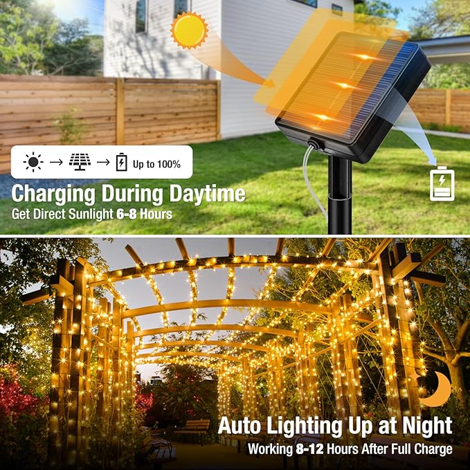 btfarm 4 Pack Solar Christmas Lights Outdoor 157Ft 480LED Solar String Lights Outside Waterproof 8 Modes Twinkle Tree Light Solar Powered for Xmas Garden Patio Yard Party Wedding Decor Warm White