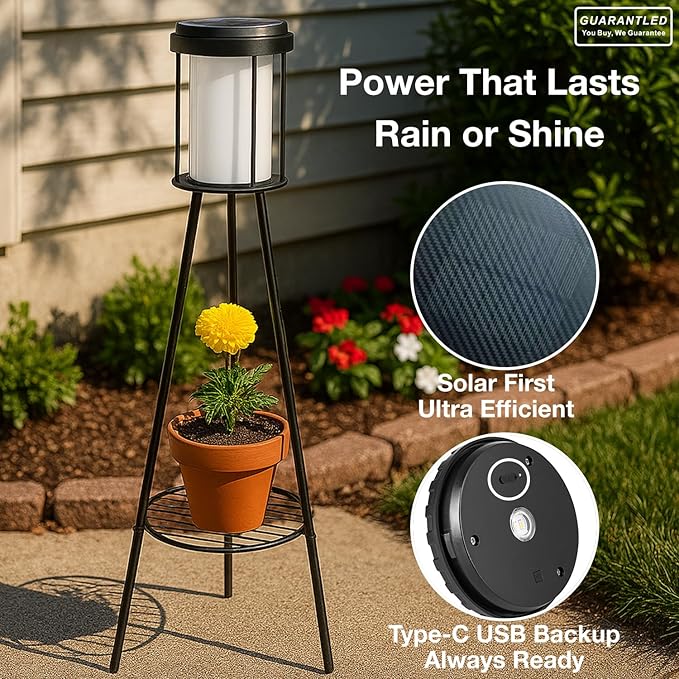 Outdoor Lamps for Patio Outdoor Floor Lamp with Plant Stand Solar Powered RGB Lights Waterproof Standing Lamp for Garden Yard Décor Stained Glass Decorative Floor Lamp Gift for Women Mom