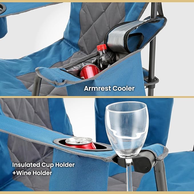 ARROWHEAD OUTDOOR Deluxe Folding Camp Chair – 550lb Capacity Heavy-Duty Quad Chair with Integrated Cooler Headrest and Dual Cup Holders.