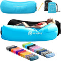 Nevlers Black &amp Blue Inflatable Lounger 2 Pack | 210T Polyester Inflatable Couch Set |No-Pump Blow Up Couch | Outdoor Furniture w/ 450lbs. Capacity Pockets &amp Carry Bags For Use as Festival Es