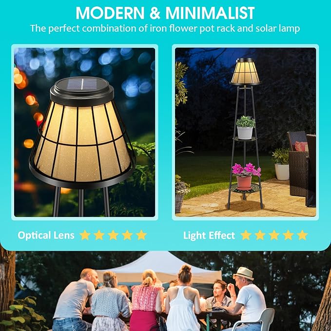 MXwcy 2 Pack Solar Lights Outdoor with Plant Stands Solar Floor Lamp Metal Tripod Patio Lights for Garden Yard Pathway Driveway Front/Back Porch Decoration