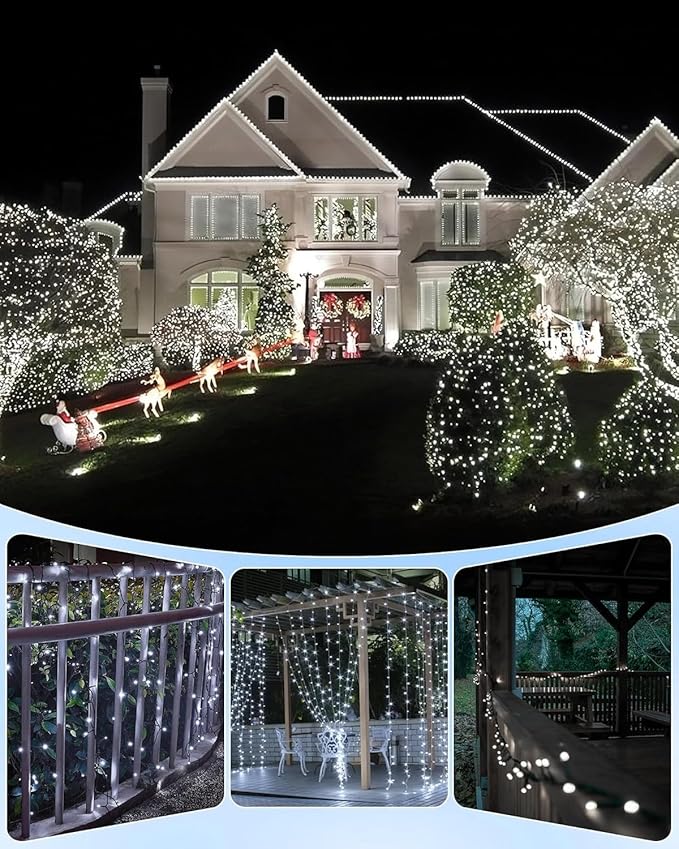 Brightown 2 Pack Solar Christmas String Lights Outdoor Total 144Ft 400 LED Twinkle Fairy Lights Waterproof with 8 Modes Auto On/Off for Patio Tree Garden Party Home Wedding Decorations (Cool White)