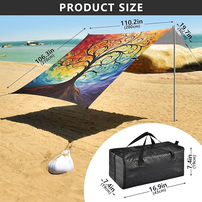 Colorful Tree Life Oil PaintingCamping Sun Shelters 9.2 x 10.5 FT Beach Canopy Tent Sun Shade with Carrying Bag for Camping Trips Fishing Backyard Fun or Picnics 21341443