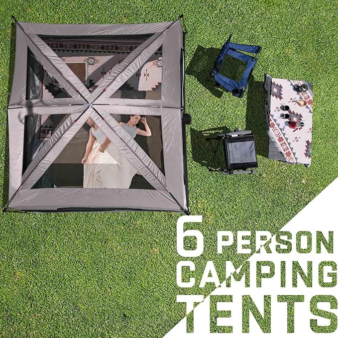 Happy Travel Tent 6 Person Tents for Camping Waterproof Easy Setup Camping Tent with Rainfly Portable Large Family Cabin Tent with 5 Large Mesh Windows and Carry Bag for Outdoor Camping &amp Hiking