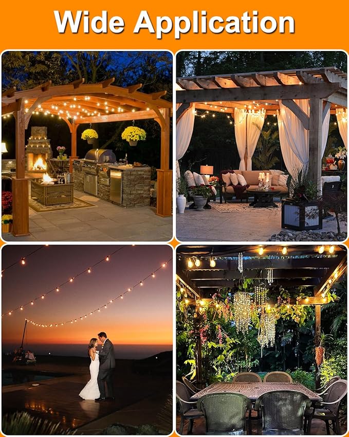 Outdoor String Lights 100FT Patio With 54 S14 Vintage Waterproof &amp Shatterproof LED Bulbs 2700K Hanging for Outside Backyard Cafe Garden Bistro (2Pack 50FT)