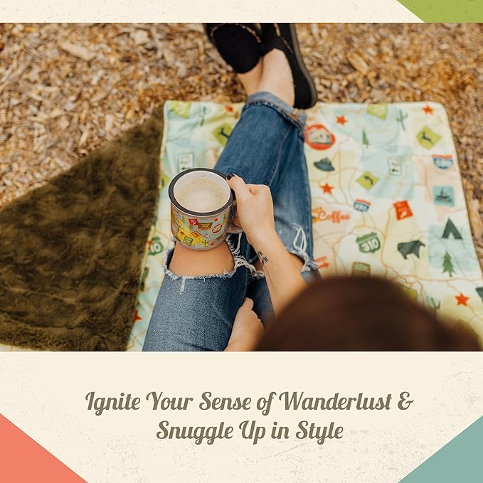 Throw Blanket for Camping - Plush Reversible Camping Blanket for Indoor &amp Outdoor Settings - Machine Washable Soft Blanket - 100% Polyester Cozy Blanket with Retro-Inspired Patterns Camp Casual