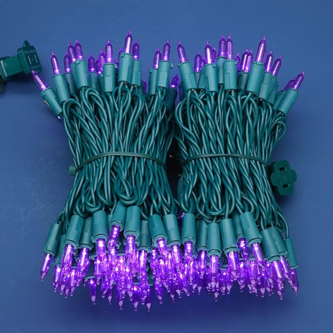 200 Count Purple LED Christmas Lights 66 ft Green Wire UL Certified Commercial Grade Holiday String Light Set (Purple)