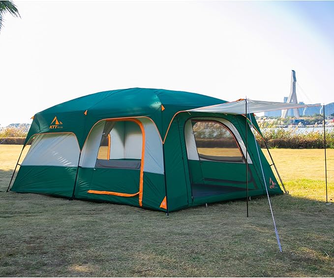 KTT Extra Large Tent 10-12-14 Person(A)Family Cabin Tents2 Rooms3 Doors and 3 Windows with MeshStraight WallWaterproofDouble LayerBig Tent for OutdoorPicnicCampingFamily Gathering