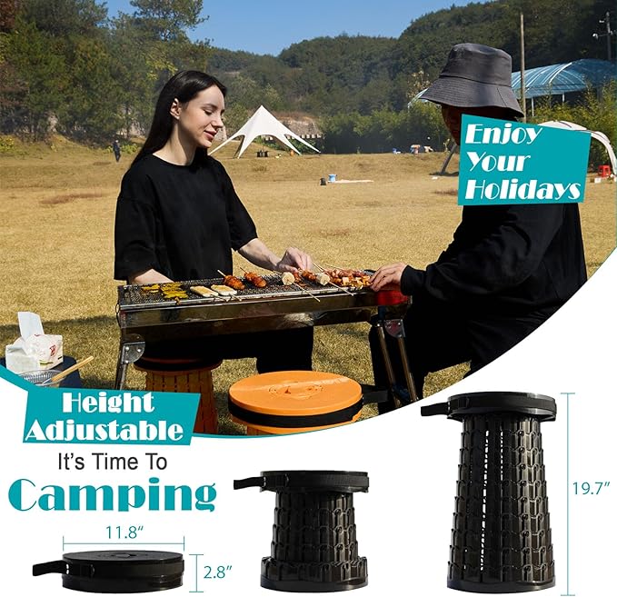Upgraded Collapsible Stool with Cushion 1000 lbs Capacity &amp 19.7-in High Wider &amp Taller Heavy Duty Portable Telescoping Foldable Seat for Adults Camping Travel Music Festivals Outdoors
