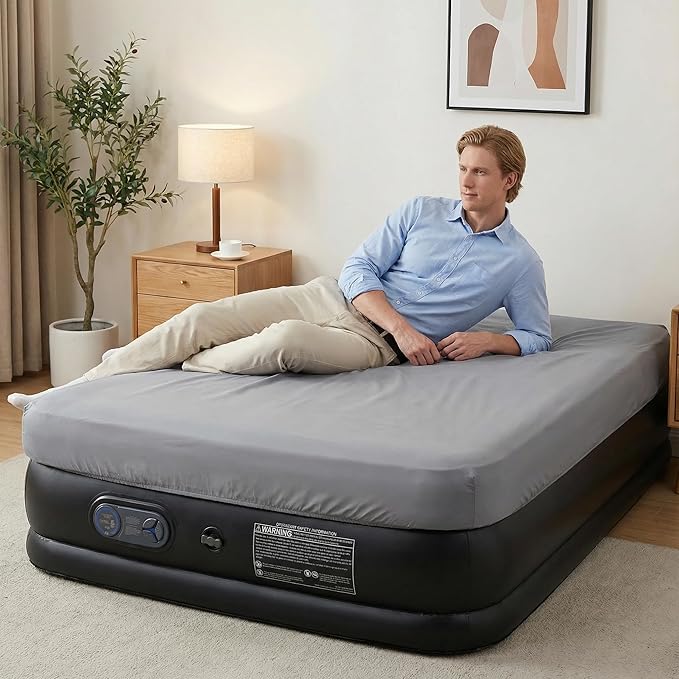 18 Inflatable Air Mattress with Built-in Pump Double Height Non-Slip 660lb Capacity - Queen Size