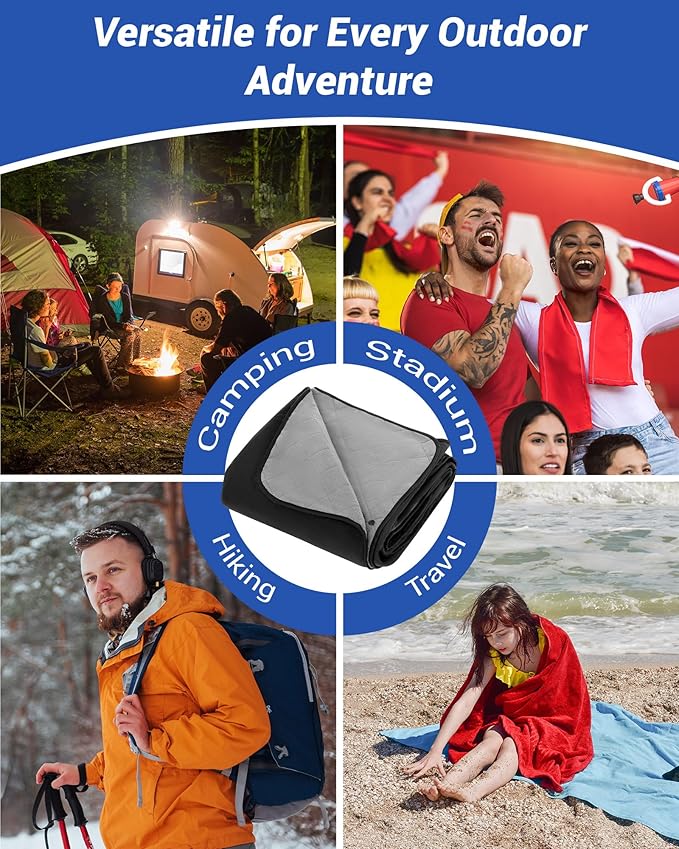 4 Pack Outdoor Camping Blanket Bulk - Fleece Waterproof &amp Foldable Stadium Blanket with Portable Bag for Cold Weather Sports Pet Beach Picnic Stadium Travel Car - 79 * 55inch