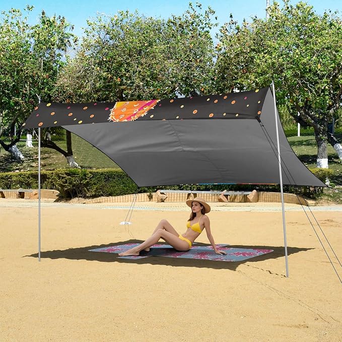 ALAZA Rainbow Cactus Cacti Polka Dots Beach Tent Sun Shelter UPF50+ Protection Beach Shade Canopy w/ 4 Sandbags for Outdoor Camping Fishing Backyard Fun Picnic 10x9 ft