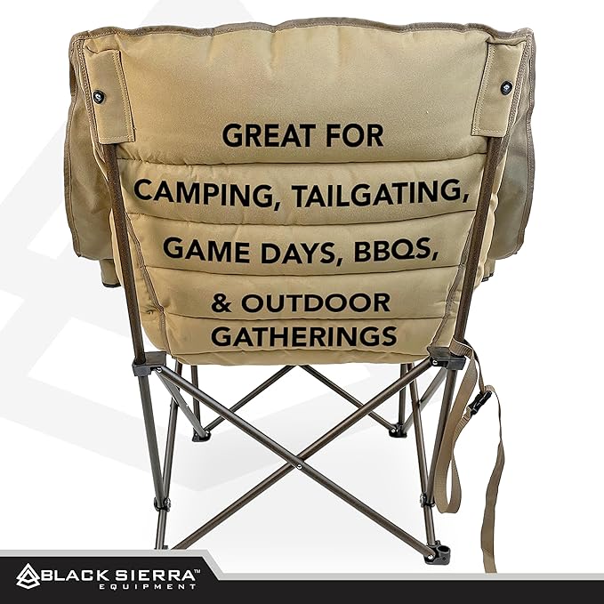 Black Sierra Deluxe Padded Camping Chair for Sports &amp Outdoors Oversize XL Outdoor Folding Chair Supports 400 lbs Heavy Duty Seat w/Dual Cup Holders/Carry Bag Perfect for RV Tailgating Glampin