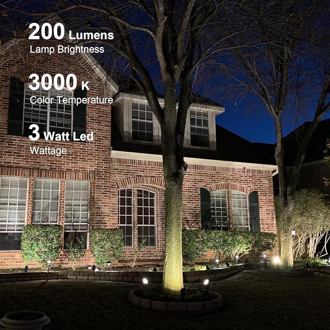 GOODSMANN Landscape Lighting Kits Low Voltage Spot Lights 8PK Landscape Flood Light 3W LED 200 Lumen Metal Landscape Lights 12V AC Tree Lights 3000K Warm White with Replaceable Bulbs Cable Connectors