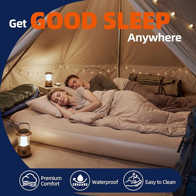 Queen Air Mattress with Built-in PumpBlow Up Mattress Self InflatablePortable Air Bed Guest Bed for Camping Hiking Travel Home