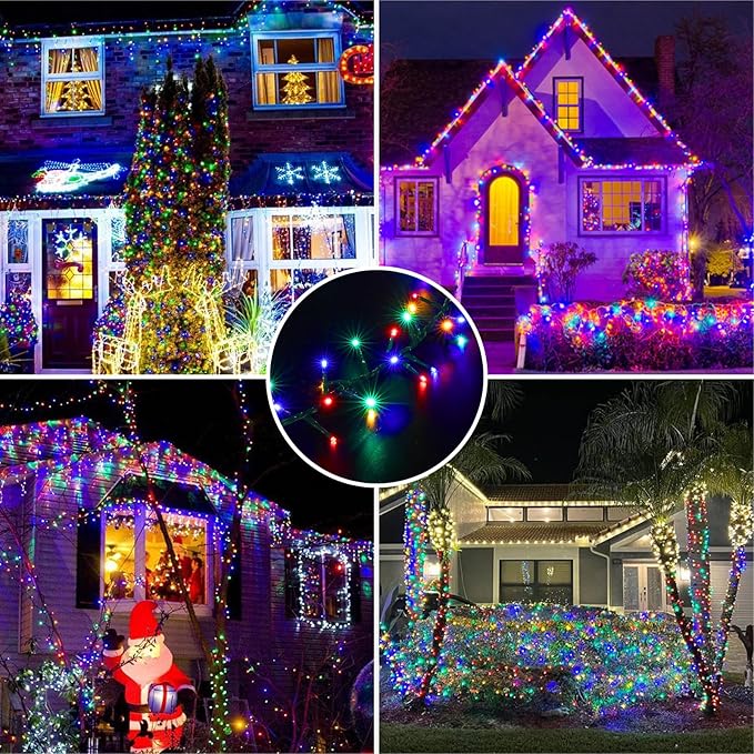 LAMPHOME 500 LED String Lights Outdoor 16 Modes Plug-in Twinkle Fairy for Bedroom 46ft 500LED Christmas Cluster Outdoor Waterproof - Multicolor