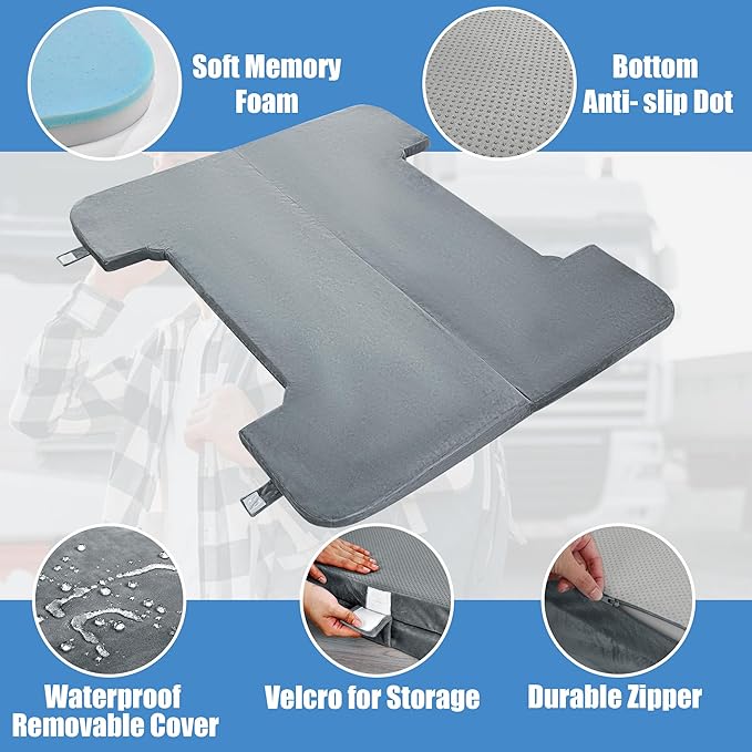 HOMBYS Memory Foam Truck Bed Mattress for 6ft to 6.5ft Foldable 2.5 Thickness Full Size Truck Bed Pick Up Mattress for Tent Camping Grey