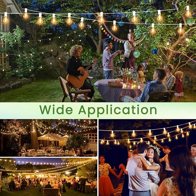 Outdoor String Lights 100FT LED Patio String Light String Lights for Outside with 53 LED Bulbs (3 Spare) White Outdoor Light for Yard Gazebo Pergola Porch Balcony White Cord