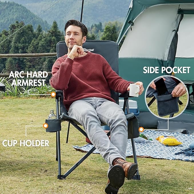 Portal Reclining Camping Chair with Adjustable Back Folding Camp Recliner for Adults Portable High Back Oversized 350LBS 2-Pack