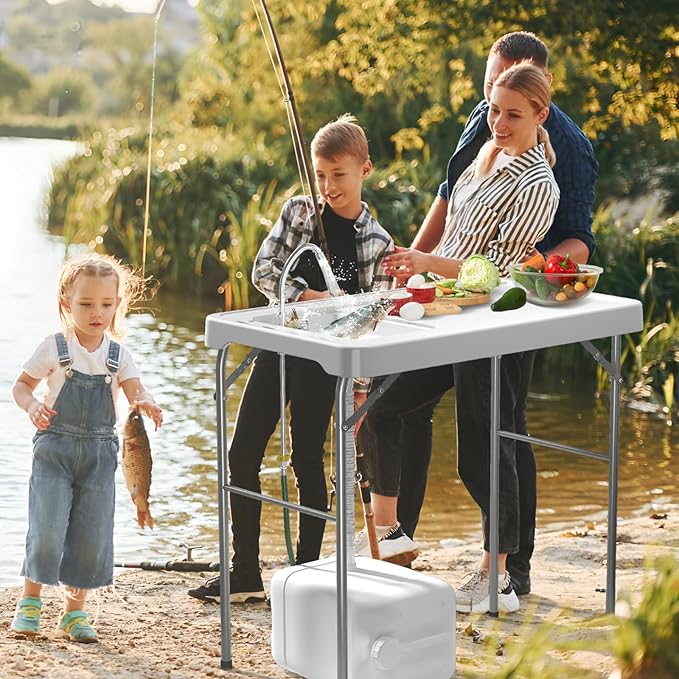 Fish Cleaning Table with Sink 42.5 Folding Camping Table &amp Fish Cleaning Station with Measure Mark Camping Sink with Hose Hookup for Outdoor Picnic Beach Dock &amp Patio Use