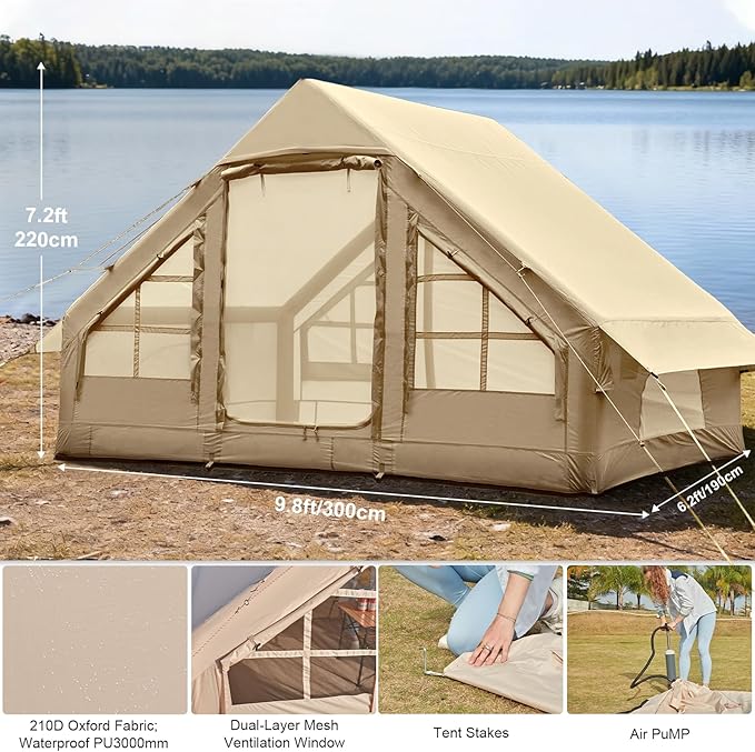 Inflatable Tents for CampingEasy Blow Up Tent with Hand Pump4 Seasons Waterproof Air Inflatable Camping Tent House for Family Weekend Camping
