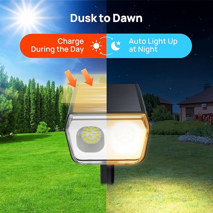 Consciot Solar Spot Lights Outdoor Waterproof 24 LED Dusk-to-Dawn Solar Spotlight 2 in 1 Adjustable Wall Lights Warm White Solar Landscape Spotlights for Garden Yard Wall Walkway 2 Pack