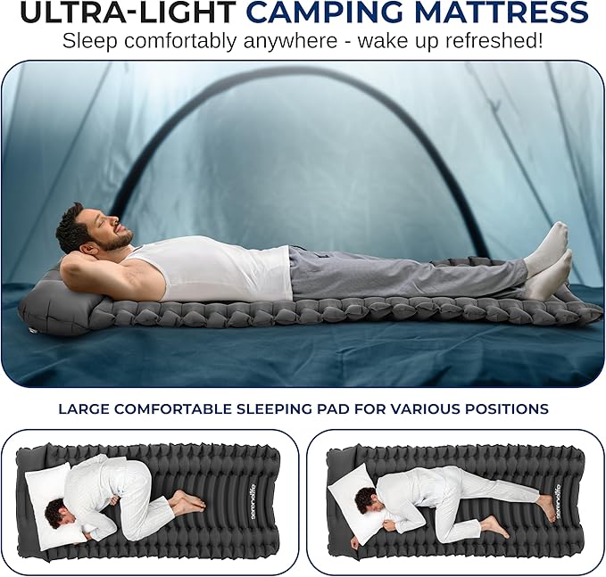 SereneLife Lightweight &amp Compact Camping Gear – Sleeping Pads &amp Bags with Built-in Pillows for Outdoor Comfort Waterproof &amp Tear-Resistant Design Perfect for Hiking Backpacking Couples