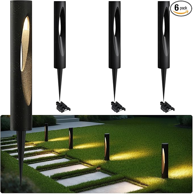 Tribesigns Low Voltage Landscape Lights 4.8W LED Pathway Lights 3000K Outdoor Landscape Lighting for Walkway Garden Yard UL&ampETL Listed IP65 Waterproof 12-24V Aluminum Alloy Black (4 Pack)
