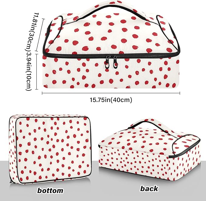Casserole Carrier Cute Red DotInsulated Casserole Carrier for Hot or Cold Food Thermal Lunch Tote for Potluck Parties Picnic Beach Fits 9 x 13 Inches Baking Dish