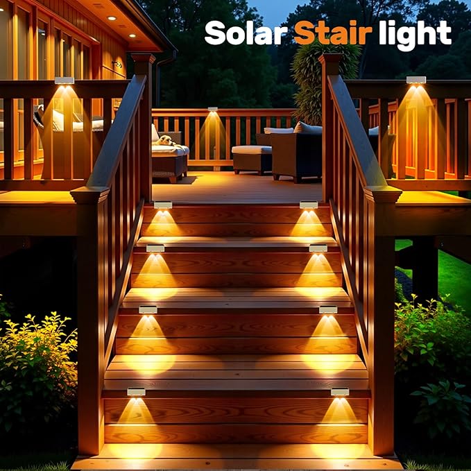 NIORSUN Solar Fence Lights12 Pack Deck LightLed Outdoor Lamp 3000K/6000K + RGB Wall LightsIP45 Waterproof Solar Powered Light for Backyard/Pool/Railing/Patio/Porch/Step (White)