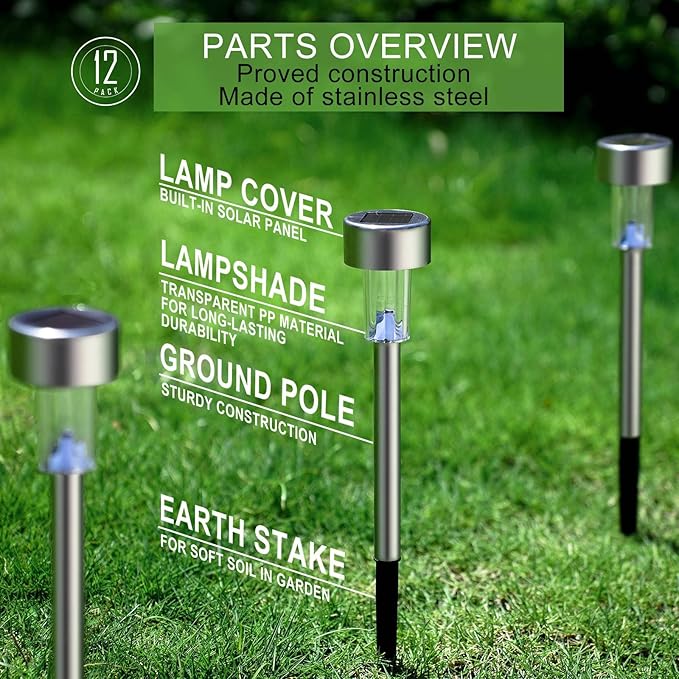 Dream Master Solar Lights Outdoor Waterproof Stainless Steel LED Landscape Lighting Solar Garden Lights Outdoor Decorations for Yard Pathway Walkway Patio Lawn - 16 Pack (Cold White)